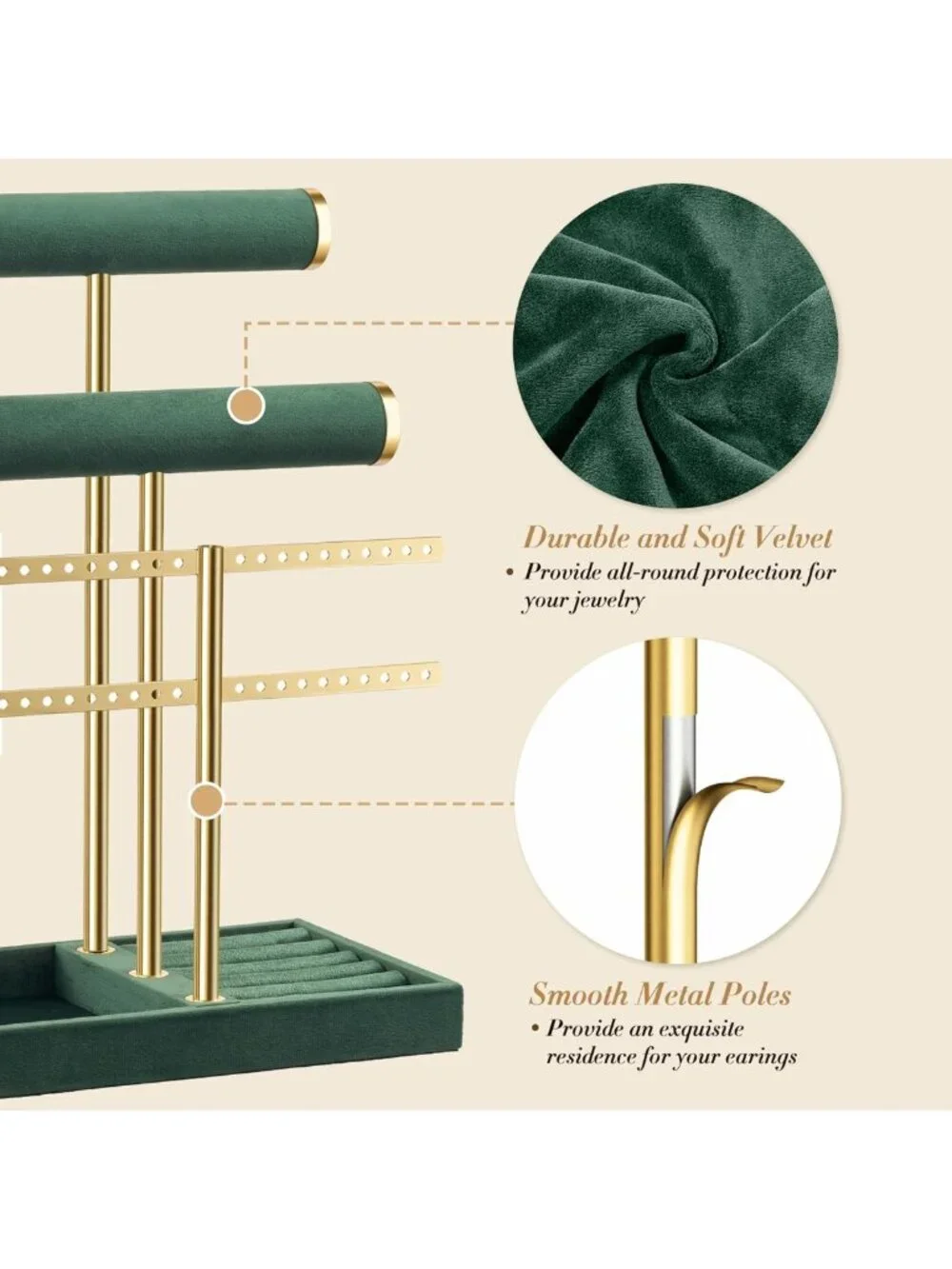 Elegant 3-Tier Velvet Jewelry Organizer Stand for Necklaces, Bracelets & Rings